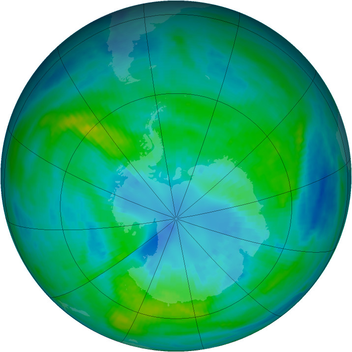 Antarctic ozone map for 05 April 1982